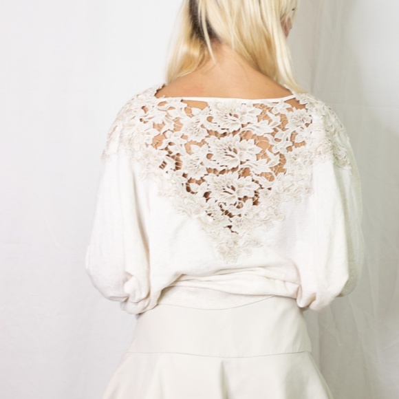 Meadow Rue Cream Floral Lace Back Sweater - Picture 4 of 8